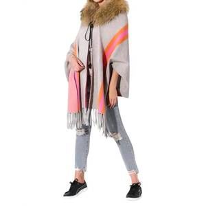 NEW OOLALA bee embellished fur collar cape in grey